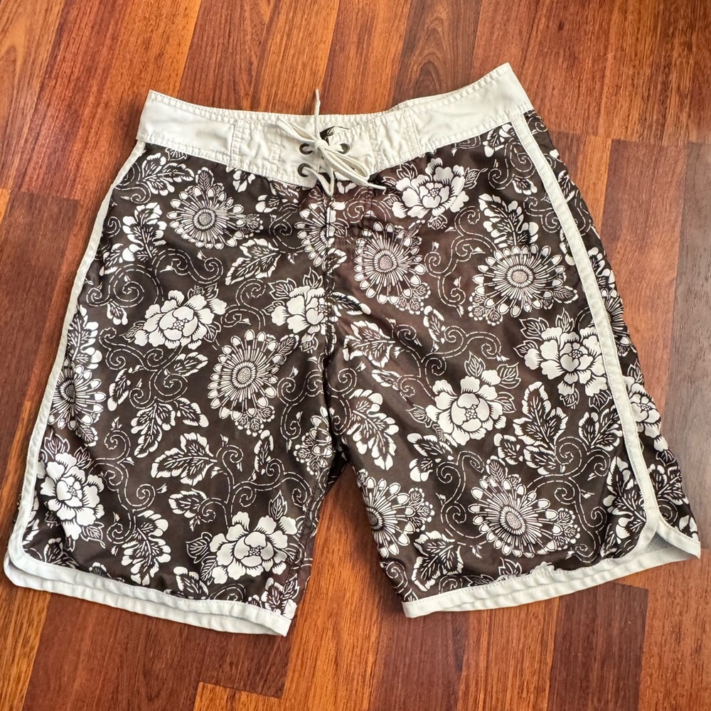 Old Navy Brown and White Floral Board Shorts